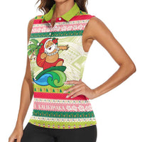 Mele Kalikimaka Hawaii Christmas Women Sleeveless Polo Shirt Surfing Santa with Polynesian Tribal LT9 - Polynesian Pride