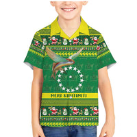 Meri Kiritimiti Cook Islands Christmas Family Matching Mermaid Dress and Hawaiian Shirt Maroro Flying Fish and White Stars LT9 Son's Shirt Green - Polynesian Pride