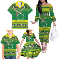 Meri Kiritimiti Cook Islands Christmas Family Matching Off The Shoulder Long Sleeve Dress and Hawaiian Shirt Maroro Flying Fish and White Stars LT9 - Polynesian Pride