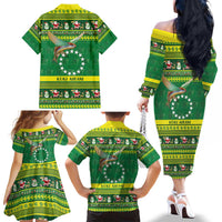 Meri Kiritimiti Cook Islands Christmas Family Matching Off The Shoulder Long Sleeve Dress and Hawaiian Shirt Maroro Flying Fish and White Stars LT9 - Polynesian Pride