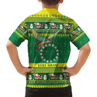 Meri Kiritimiti Cook Islands Christmas Family Matching Off Shoulder Short Dress and Hawaiian Shirt Maroro Flying Fish and White Stars LT9 - Polynesian Pride