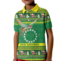 Meri Kiritimiti Cook Islands Christmas Kid Polo Shirt Maroro Flying Fish and White Stars