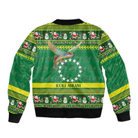 Meri Kiritimiti Cook Islands Christmas Sleeve Zip Bomber Jacket Maroro Flying Fish and White Stars