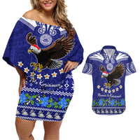American Samoa Christmas Couples Matching Off Shoulder Short Dress and Hawaiian Shirt Manuia le Kerisimasi Polynesian Tribal LT9 Blue - Polynesian Pride