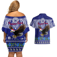 American Samoa Christmas Couples Matching Off Shoulder Short Dress and Hawaiian Shirt Manuia le Kerisimasi Polynesian Tribal LT9 - Polynesian Pride