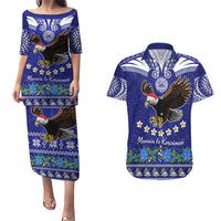 American Samoa Christmas Couples Matching Puletasi Dress and Hawaiian Shirt Manuia le Kerisimasi Polynesian Tribal LT9 Blue - Polynesian Pride