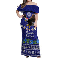 American Samoa Christmas Off Shoulder Maxi Dress Manuia le Kerisimasi Polynesian Tribal LT9 Women Blue - Polynesian Pride