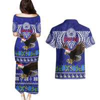 Personalised American Samoa Christmas Couples Matching Puletasi Dress and Hawaiian Shirt Manuia le Kerisimasi Polynesian Tribal LT9 - Polynesian Pride