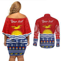 Personalised Kiribati Christmas Couples Matching Off Shoulder Short Dress and Long Sleeve Button Shirt Tekeraoi n Te Tiritimati Polynesian Tribal LT9 - Polynesian Pride