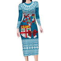Fijian Tagimoucia Flowers Family Matching Long Sleeve Bodycon Dress and Hawaiian Shirt Christmas Coquette bow LT9 Mom's Dress Blue - Polynesian Pride