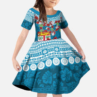 Fijian Tagimoucia Flowers Family Matching Off The Shoulder Long Sleeve Dress and Hawaiian Shirt Christmas Coquette bow LT9 Daughter's Dress Blue - Polynesian Pride