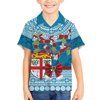 Fijian Tagimoucia Flowers Family Matching Short Sleeve Bodycon Dress and Hawaiian Shirt Christmas Coquette bow LT9 Son's Shirt Blue - Polynesian Pride