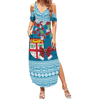 Fijian Tagimoucia Flowers Family Matching Summer Maxi Dress and Hawaiian Shirt Christmas Coquette bow LT9 Mom's Dress Blue - Polynesian Pride