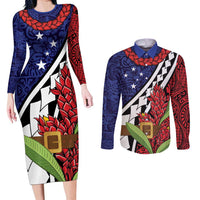 Samoan Ula Fala Flowers Couples Matching Long Sleeve Bodycon Dress and Long Sleeve Button Shirt Christmas Santa Belt LT9 Red - Polynesian Pride
