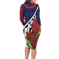 Samoan Ula Fala Flowers Family Matching Long Sleeve Bodycon Dress and Hawaiian Shirt Christmas Santa Belt LT9 - Polynesian Pride