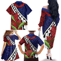 Samoan Ula Fala Flowers Family Matching Off The Shoulder Long Sleeve Dress and Hawaiian Shirt Christmas Santa Belt LT9 - Polynesian Pride