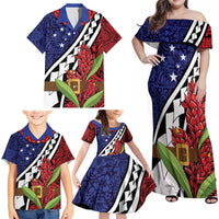 Samoan Ula Fala Flowers Family Matching Off Shoulder Maxi Dress and Hawaiian Shirt Christmas Santa Belt LT9 - Polynesian Pride