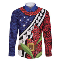 Samoan Ula Fala Flowers Family Matching Off Shoulder Maxi Dress and Hawaiian Shirt Christmas Santa Belt LT9 Dad's Shirt - Long Sleeve Red - Polynesian Pride