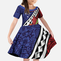 Samoan Ula Fala Flowers Family Matching Short Sleeve Bodycon Dress and Hawaiian Shirt Christmas Santa Belt LT9 Daughter's Dress Red - Polynesian Pride