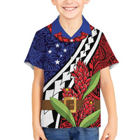 Samoan Ula Fala Flowers Family Matching Short Sleeve Bodycon Dress and Hawaiian Shirt Christmas Santa Belt LT9 Son's Shirt Red - Polynesian Pride