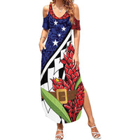 Samoan Ula Fala Flowers Family Matching Summer Maxi Dress and Hawaiian Shirt Christmas Santa Belt LT9 Mom's Dress Red - Polynesian Pride