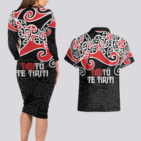 Aotearoa Toitu Te Tiriti Couples Matching Long Sleeve Bodycon Dress and Hawaiian Shirt New Zealand Stand Together Stand Stronger LT9 - Polynesian Pride