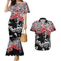 Aotearoa Toitu Te Tiriti Couples Matching Mermaid Dress and Hawaiian Shirt New Zealand Stand Together Stand Stronger LT9 Black - Polynesian Pride