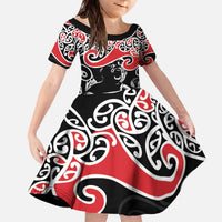 Aotearoa Toitu Te Tiriti Family Matching Off The Shoulder Long Sleeve Dress and Hawaiian Shirt New Zealand Stand Together Stand Stronger LT9 Daughter's Dress Black - Polynesian Pride