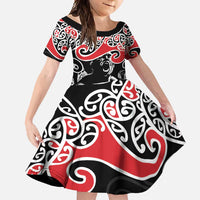 Aotearoa Toitu Te Tiriti Family Matching Summer Maxi Dress and Hawaiian Shirt New Zealand Stand Together Stand Stronger LT9 Daughter's Dress Black - Polynesian Pride