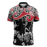 Aotearoa Toitu Te Tiriti Zipper Polo Shirt New Zealand Stand Together Stand Stronger LT9 Black - Polynesian Pride