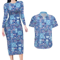 Federated States of Micronesia Merry Christmas Couples Matching Long Sleeve Bodycon Dress and Hawaiian Shirt Pacific Patchwork Xmas Vibes - Polynesian Pride
