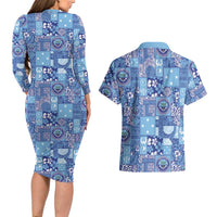Federated States of Micronesia Merry Christmas Couples Matching Long Sleeve Bodycon Dress and Hawaiian Shirt Pacific Patchwork Xmas Vibes - Polynesian Pride