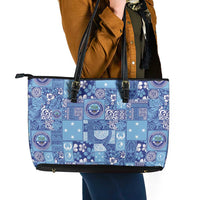 Federated States of Micronesia Merry Christmas Leather Tote Bag Pacific Patchwork Xmas Vibes - Polynesian Pride