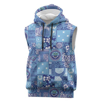 Federated States of Micronesia Merry Christmas Sleeveless Hoodie Pacific Patchwork Xmas Vibes LT9 Blue - Polynesian Pride