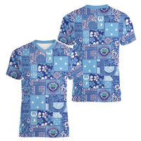 Federated States of Micronesia Merry Christmas Women V-Neck T-Shirt Pacific Patchwork Xmas Vibes - Polynesian Pride