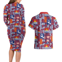 Kiribati Tekeraoi n te Kiritimati Couples Matching Long Sleeve Bodycon Dress and Hawaiian Shirt Pacific Patchwork Xmas Vibes - Polynesian Pride