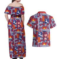 Kiribati Tekeraoi n te Kiritimati Couples Matching Off Shoulder Maxi Dress and Hawaiian Shirt Pacific Patchwork Xmas Vibes - Polynesian Pride