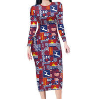 Kiribati Tekeraoi n te Kiritimati Family Matching Long Sleeve Bodycon Dress and Hawaiian Shirt Pacific Patchwork Xmas Vibes LT9 Mom's Dress Red - Polynesian Pride