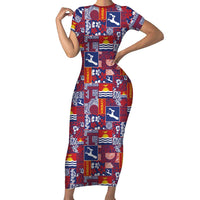 Kiribati Tekeraoi n te Kiritimati Family Matching Short Sleeve Bodycon Dress and Hawaiian Shirt Pacific Patchwork Xmas Vibes LT9 Mom's Dress Red - Polynesian Pride