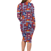 Kiribati Tekeraoi n te Kiritimati Long Sleeve Bodycon Dress Pacific Patchwork Xmas Vibes - Polynesian Pride