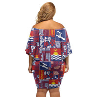 Kiribati Tekeraoi n te Kiritimati Off Shoulder Short Dress Pacific Patchwork Xmas Vibes LT9 - Polynesian Pride