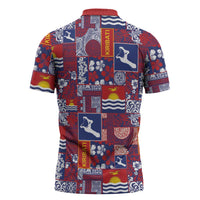 Kiribati Tekeraoi n te Kiritimati Zipper Polo Shirt Pacific Patchwork Xmas Vibes - Polynesian Pride