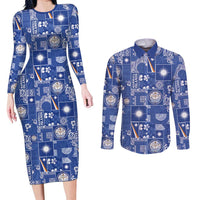 Marshall Islands Merry Christmas Couples Matching Long Sleeve Bodycon Dress and Long Sleeve Button Shirt Pacific Patchwork Xmas Vibes - Polynesian Pride