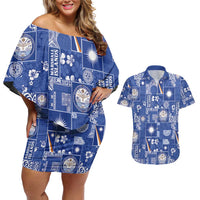 Marshall Islands Merry Christmas Couples Matching Off Shoulder Short Dress and Hawaiian Shirt Pacific Patchwork Xmas Vibes - Polynesian Pride