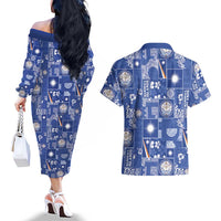 Marshall Islands Merry Christmas Couples Matching Off The Shoulder Long Sleeve Dress and Hawaiian Shirt Pacific Patchwork Xmas Vibes - Polynesian Pride
