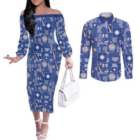 Marshall Islands Merry Christmas Couples Matching Off The Shoulder Long Sleeve Dress and Long Sleeve Button Shirt Pacific Patchwork Xmas Vibes - Polynesian Pride
