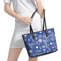 Marshall Islands Merry Christmas Leather Tote Bag Pacific Patchwork Xmas Vibes - Polynesian Pride