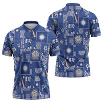Marshall Islands Merry Christmas Zipper Polo Shirt Pacific Patchwork Xmas Vibes - Polynesian Pride