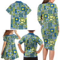 Palau Ungil Kurismas Family Matching Long Sleeve Bodycon Dress and Hawaiian Shirt Pacific Patchwork Xmas Vibes - Polynesian Pride