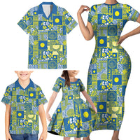 Palau Ungil Kurismas Family Matching Short Sleeve Bodycon Dress and Hawaiian Shirt Pacific Patchwork Xmas Vibes - Polynesian Pride